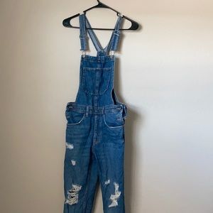 Denim Overalls Size 2, holes at knees